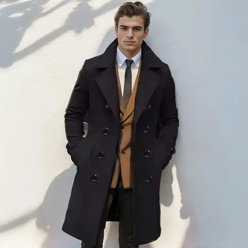 Men’s Long Double-Breasted Wool Overcoat MV1293