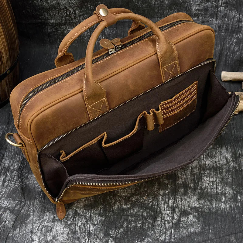 Caramel Vintage Leather Laptop Briefcase for 15.6" – MV1105