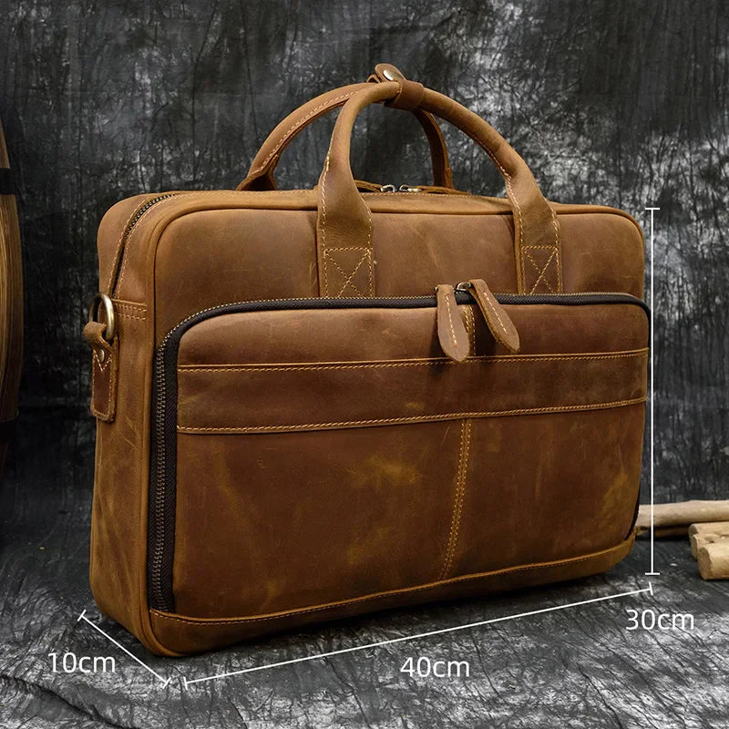 Caramel Vintage Leather Laptop Briefcase for 15.6" – MV1105