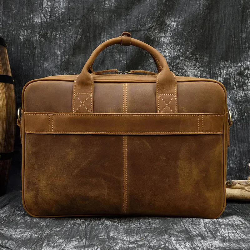 Caramel Vintage Leather Laptop Briefcase for 15.6" – MV1105