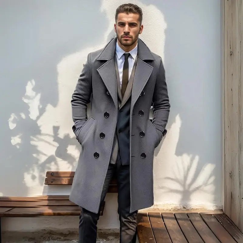 Men’s Long Double-Breasted Wool Overcoat MV1293