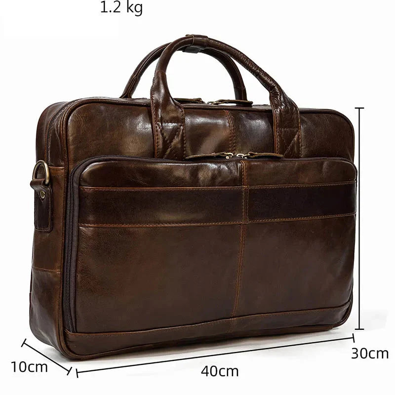 Vienna Genuine Leather Laptop Briefcase for 15.6" – With Trolley Sleeve