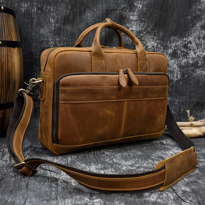 Caramel Vintage Leather Laptop Briefcase for 15.6" – MV1105