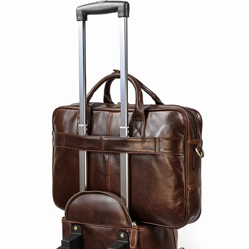 Vienna Genuine Leather Laptop Briefcase for 15.6" – With Trolley Sleeve