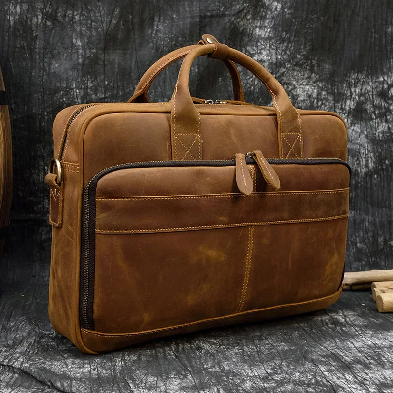 Caramel Vintage Leather Laptop Briefcase for 15.6" – MV1105