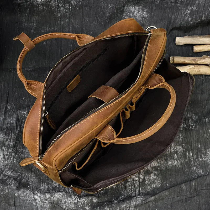 Caramel Vintage Leather Laptop Briefcase for 15.6" – MV1105