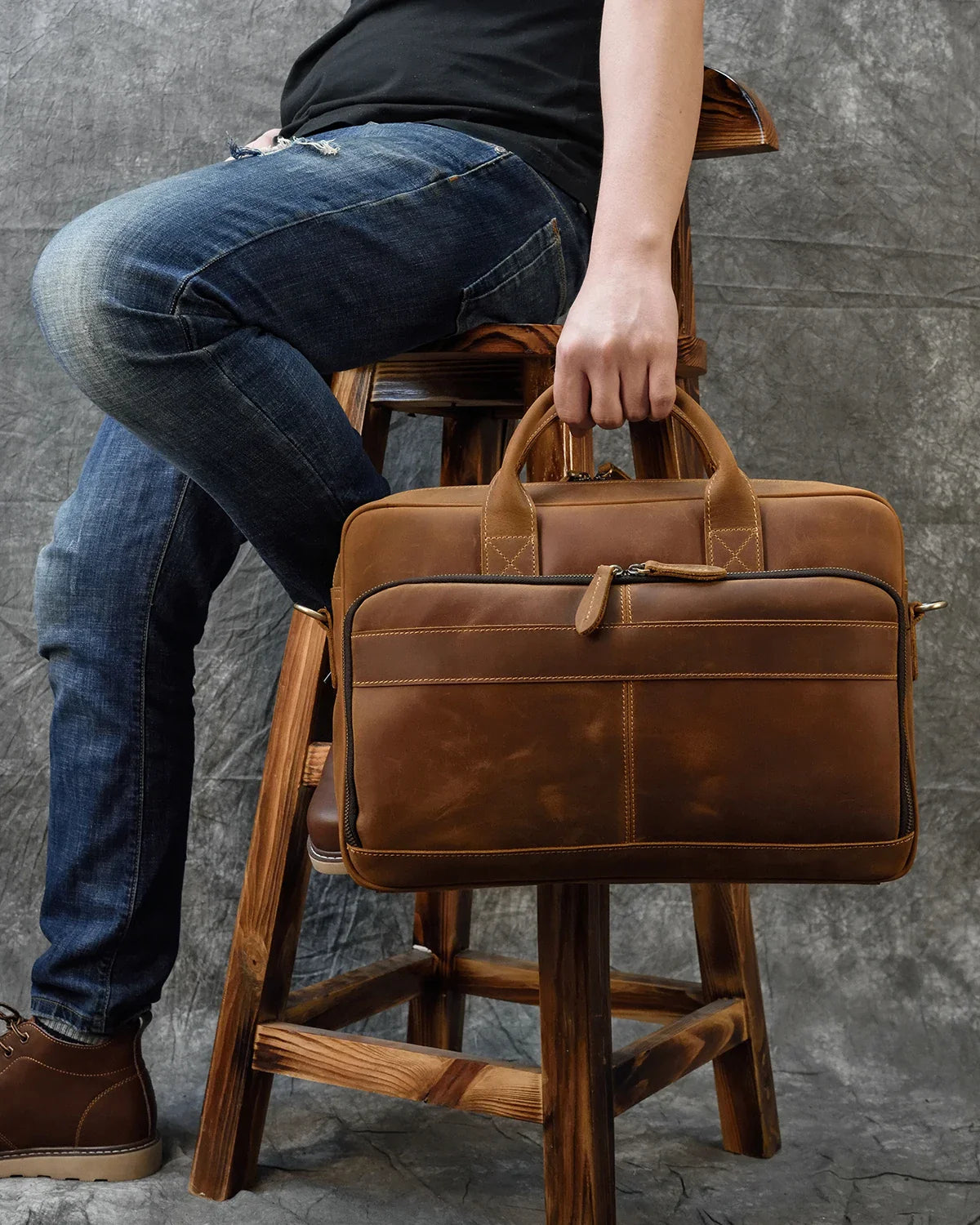 Caramel Vintage Leather Laptop Briefcase for 15.6" – MV1105