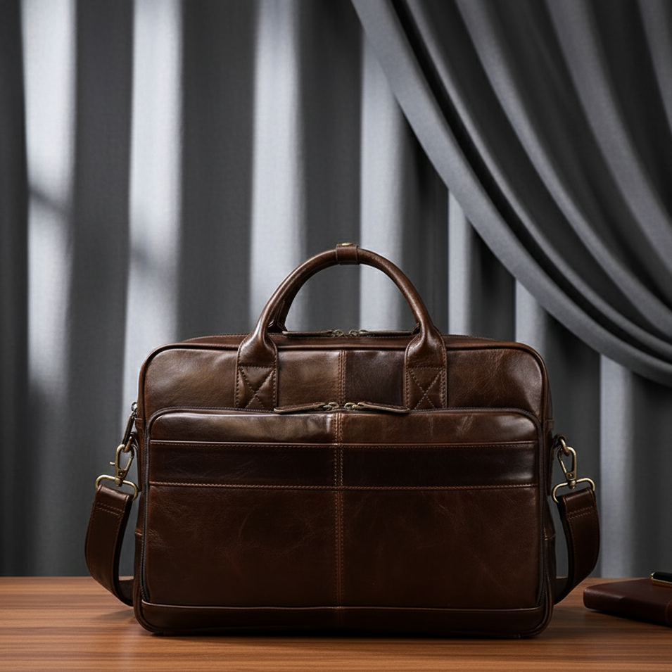 Vienna Genuine Leather Laptop Briefcase for 15.6" – With Trolley Sleeve